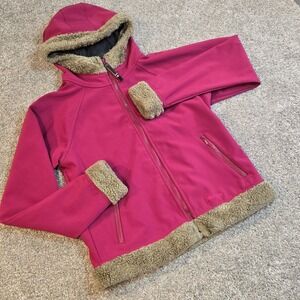 Marmot Jacket Womens Large  Pink Soft Shell Faux Fur Lined Hood Cuff Winter Coat
